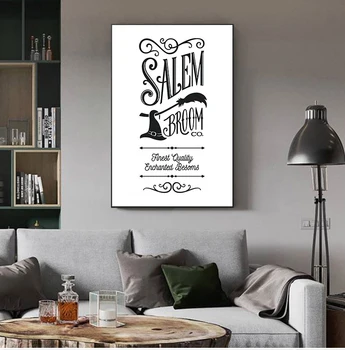 Печат на плакати на платно с надпис Salem Broom Co чудесно за оформяне на селски къщи на Хелоуин и на съвременния фермерска къща от Платно Живопис