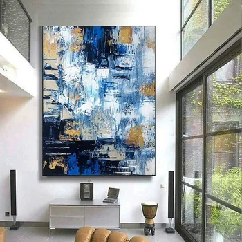 Живопис с маслени бои ръчно изработени върху платно монтаж на стена арт Декоративна абстрактна живопис Нож Пейзаж син цвят за дома