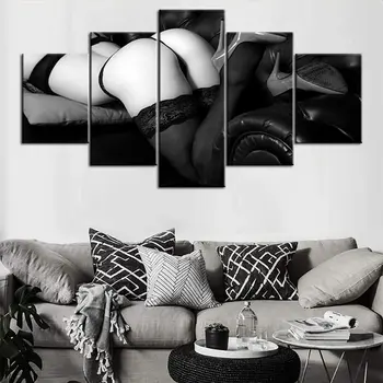 5 Панели най-Секси жена на Черното Бяло Красиво женско тяло, Хотелски портретна картина на Платно Стена, Без рамки и 5 парчета HD Арт Принт