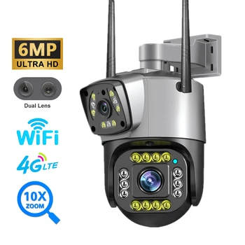 Wifi 4G IP камера 6MP 2K PTZ с двоен обектив 10-кратно увеличение, външна камера за сигурност, Безжични камери за нощно виждане, ВИДЕОНАБЛЮДЕНИЕ-камери