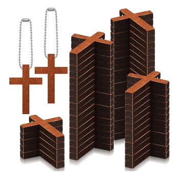200 броя Мини дървени крестовин с обемен висящи орнаменти във формата на кръст за колиета-гривна 