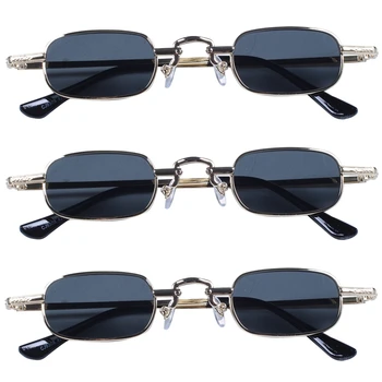 3X Ретро пънк очила, Прозрачни квадратни Дамски слънчеви очила Ретро-Мъжки слънчеви очила В метални рамки-Черно-Сиво и златен