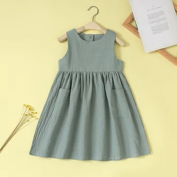 Детска лятна рокля Темперамент Клас И В европейския и американския прост пасторальном стил с малка пола с джобове за момичета