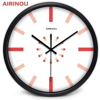 Творчески стенни часовници Airinou с червена и оранжева линия, стъкло и метал, Безшумен механизъм, Creative studio
