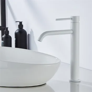 Бял смесител за мивка в банята, С дълъг нос, Смесители за мивки с една дръжка, поставена в бортике, Смесители за мивка, Водопроводните кранове HY-7105