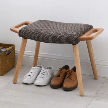 Столче за преобличане обувки от масивно дърво, скандинавски высокоэстетичный диван за хол, пейка, седалка от памук и лен, минималистичная мебели, топла