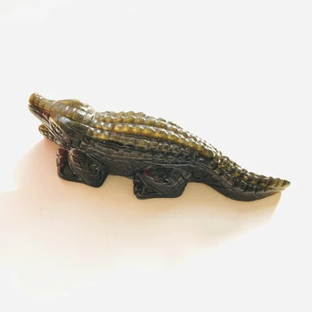 Реалистичен Златен блясък Обсидиановая фигурка на крокодил Занаяти Природа Златен Черен кварцов Кристал Издълбани Череп на животно Заздравяване скулптура