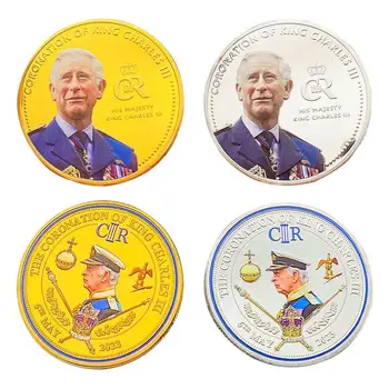 Крал Карл III Метална Възпоменателна монета Крал на Англия Декоративни сеченето на монети и Великобритания Royal Challenge Ключодържател-сувенир за подарък