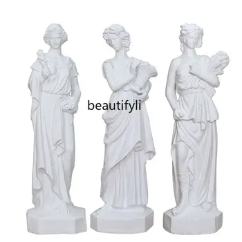 Една голяма фигура на Богинята на Четири сезона, Изваяни орнаменти, Гръцка Голяма Гипсова статуя, бижута, Европейски мебели