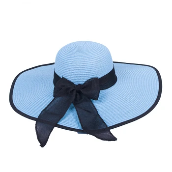 Корейската версия на плажни сламени шапки с широка периферия за жените, лесно сгъваема Лятна солнцезащитная шапка за пикник, Модерно Плоски Сомбреро със защита от ултравиолетови лъчи