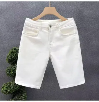 2023 Летни Нови Ежедневни Дънкови Къси Панталони Мъжки Модни Бели Панталони С Дължина До Коляното Директни Фини Класически Мъжки Костюми, Дънкови Шорти