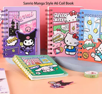 Sanrio A6 Coil Book Cinnamoroll Hellokitty Pachacco Kawaii Бележник Творчески Бележник Планер 80 Листа Ученически Офис-Канцеларски Материали