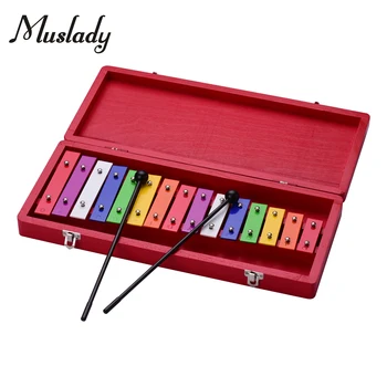 Muslady 15 Ключ Ксилофон Glockenspiel Цветен музикален ударен инструмент за ранно обучение с киянками в калъф