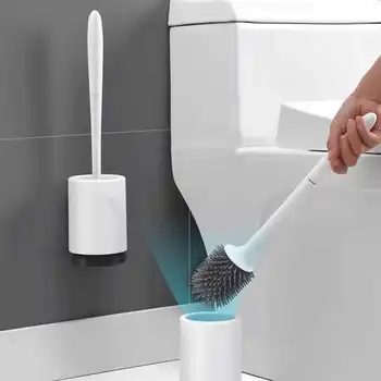 Четка и държач за тоалетна в банята Мека здрава TPR подвижна основа за Четка за тоалетна-дълбоко почистване