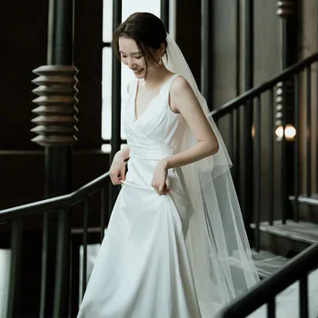 Корейското лесно Сватбена рокля Супер Xiansen Просто Атласное Сватбена добре дошли на рокля за младоженци с тънка талия под формата на рибено опашката