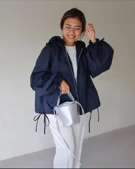 Японски блогър ниша модни свободна яке с цип с завязками и качулка ветрозащитное палта на топ женски 23 нов стил