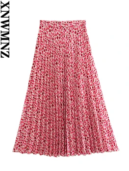XNWMNZ, Нова дамски модни плиссированная пола с принтом, дамски реколта универсална женска пола с висока талия