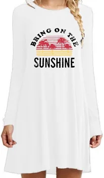 Дамски ежедневни просто тениска с принтом Слънце и дълъг ръкав, свободно рокля 02