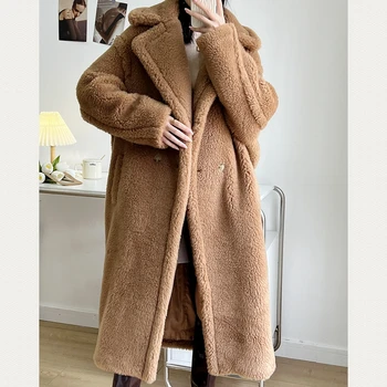 1019 Хит на продажбите, женски вълнени палта, дълго палто от вълна, алпака, зимни свободна горна дреха от кашмир, гъста и топла H1116