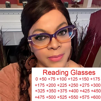 Градиентные Малки Правоъгълни Очила за четене за жени 2023 Луксозна марка Ретро Квадратни очила с защита от синя светлина Компютърни очила