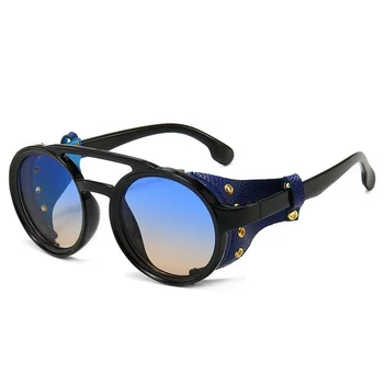 Слънчеви очила в стил Steampunk, Мъжки Кожени Кръгли Очила за нощно виждане Гугъл Vintage Слънчеви очила в стил пънк, Очила за разходки, Очила за шофиране UV400