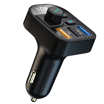 Автомобилен Bluetooth 5.0 FM-предавател, хендсфри, U-диск, MP3 плейър, 3 порта, USB-зарядно устройство за аксесоари за интериора на колата