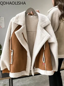 Дамско яке Есен-Зима, на новост, винтажное бархатное палто с яка-поло, дамски топли дрехи, утепленная, свободна, нова Корейска модни градинска облекло