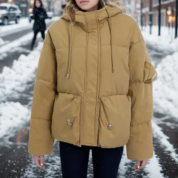 Зимна мода дамско яке с памучна подплата, свободно универсално ежедневното топло палто, ветровка, парк, Зимни дамски дрехи