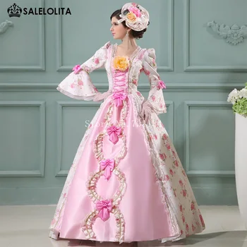 Бестселър розов цвят в стил рококо, барок 17-18 век, рокля на Мария-Антоанета с цветя модел рокля Южна Belle за жени на поръчка