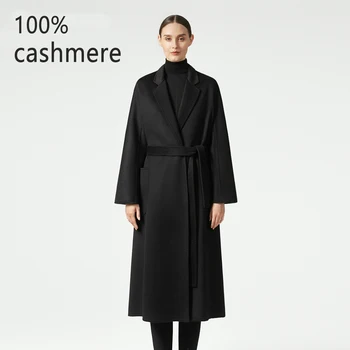 2024 Ново класическо двустранно кашемировое палто от 100% кашмир, дълго черно палто серия MAX, висококачествени ръчно изработени по индивидуална поръчка на