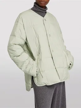 Дамски стеганая яке-пуховик с шнур на кръста есен-зима 2023, женски однобортное топло палто с кръгло деколте, Однобортный цвят,