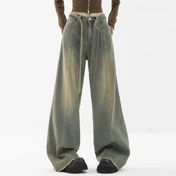 Широки дънки Дамски зимни с висока талия, свободни, тънки, прави, дълги панталони Ins, модни дамски панталони y2k jeans