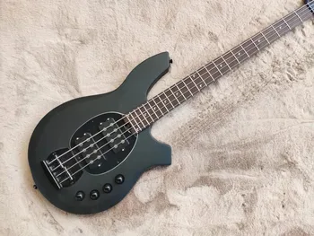 4-Струнен черна матова електрическа бас-китара с вложки във формата на луната, звукосниматели Humbucker, предлагаме на поръчка