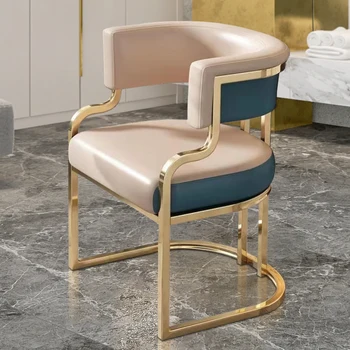 Столове за всекидневна, Кожени Дизайнерски стол с луксозни със Златни Крака, Подлакътници, Ергономични Мебели за стаята Silla Comedor