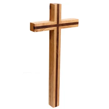 Дървен кръст, монтиран на стената католически кръст, дървени висящи кръстове за стенен католическата украса, католически подарък (цвят на дървото)