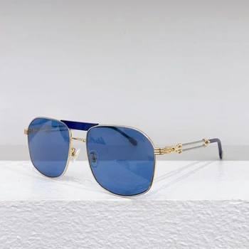 Нови мъжки слънчеви очила метална квадратна рамка 40044U с двоен лъч в ретро стил Дамски слънчеви очила с високо качество златисто-синьо-зелен цвят