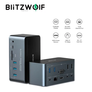 BlitzWolf BW-TH13 18-в-1 USB C Зарядно устройство За КОМПЮТЪР, Компютърни Аксесоари удължителен кабел USB-хъб, Аксесоари За преносими компютри Type-C Слот за SD/TF карта