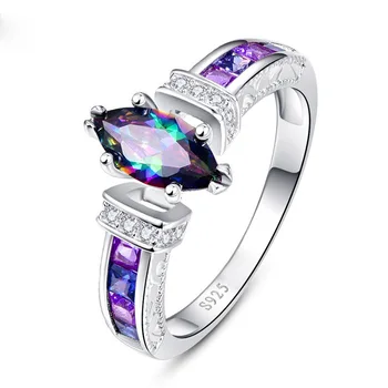 Модни дамски бижута сватба 2021 г., многоцветни и лилаво-бели, с фианитами, сребърен цвят, на Размера на пръстени 6 7 8 9 10