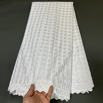 5 Ярда Африканския Тюл Дантелени Тъкани Нигерийски Вечерни Рокли Памук С Кристали Модни Бродерия За Жени Шевна Бяла Кърпа