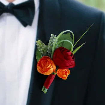 Реколта цветя от червени рози, изкуствени Бутониери за младоженеца и на булката, булчински аксесоари