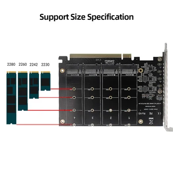 4-дисков PCIe 4.0 X16 Превключва на 4 Порта M. 2 Карта-адаптер с 4 радиатора M. 2 NVMe SSD PCIe X16 Адаптер 4 X 32 gbps