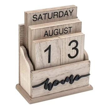 Вечният календар на Дървен Ретро календар от дървени блокове за домашен офис бюрото, украшающий седмица, месец, показване на дата
