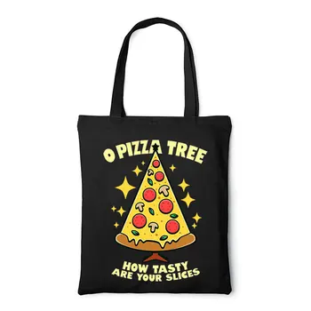 O Пица Дърво Забавна Коледна елха Дамска чанта Ръчни чанти Totebag Холщовая чанта за покупки на Дамски чанти, Модни ежедневни чанти-лотария