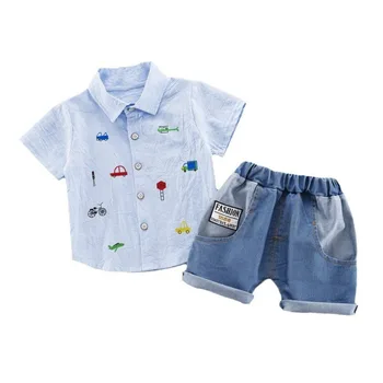Нова лятна дрехи за малките момчета, костюм, детска мода риза, къси панталони, 2 бр./компл., ежедневни спортни дрехи за деца, спортни костюми за бебета