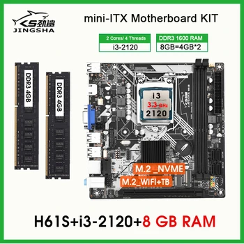 Дънна платка H61 LGA 1155 kit Core I3 2120 CPU 8 GB 1600 Mhz DDR3 Памет Настолна Такса Mini ITX с Интерфейс NVME/WIFI M. 2 VGA