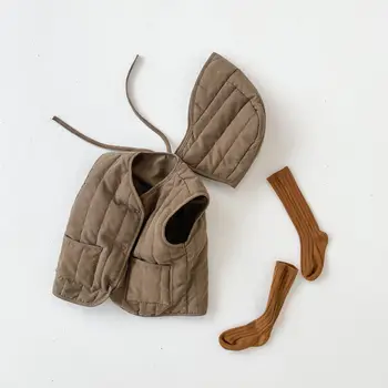 Есента детска жилетка за момичета, однотонная яке с шапка зимна топла горна дреха за малки момчета, ветроупорен палта, костюми