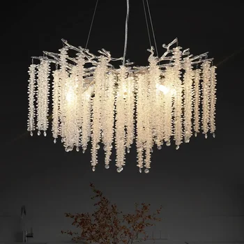 Artpad Сребърен кристален полилей за хол, трапезария, декор спални Висящи осветителни тела от галванична метал Лампа