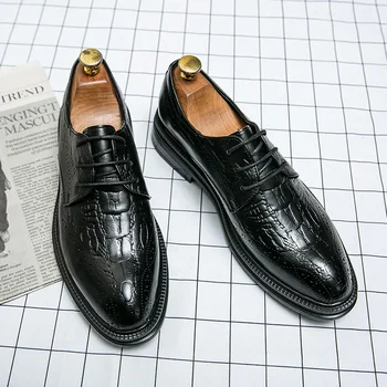 Висококачествени оксфордские обувки ръчна изработка, мъжки костюмные обувки, булчински обувки Италия, офис обувки с дърворезба по броку, кожени обувки с остър пръсти