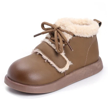 Детски къси кожени обувки; Новост на зимата; топли памучни обувки за малки деца; - модерни ежедневни обувки с мека подметка за момчета и момичета;
