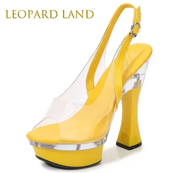 Leopard Land 10365 серия от 14 cm Ток 4 cm Платформа, Обувки с Рибено Пръсти За Нощен Клуб На Дебелите Обувки Модел на Колата на Висок Ток за Танци LFD